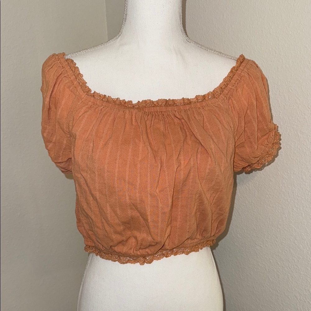 American Eagle Outfitters Orange Puff Sleeve Crop Blouse